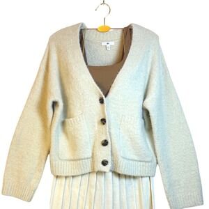 NWT- BP Cardigan Cream V Neck Button Front Cozy Knit Oversized Women's XS